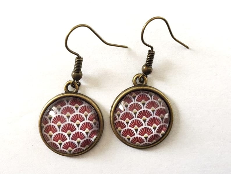 bronze vintage Dangling earrings polka dots glass cabochon trend