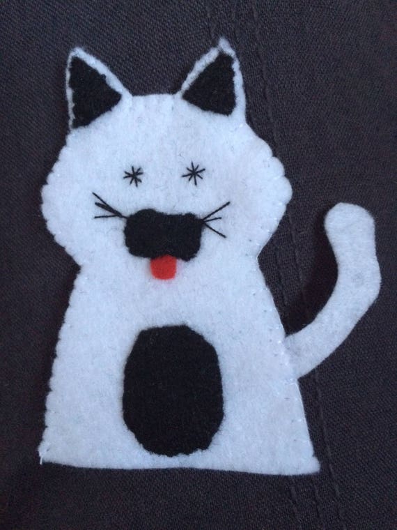 Puppet Has Finger In Felt Animals Animals White And Black Cat Etsy