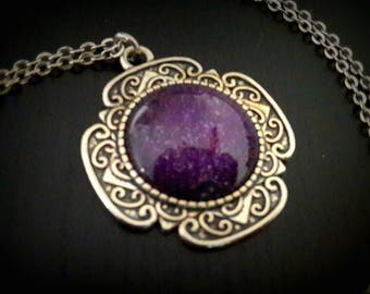 Purple Galaxy purple glitter necklace, Galaxy pendant necklace
