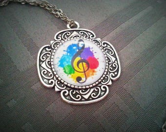 Necklace music Note necklace musical necklace treble clef, music, music cabochon key cabochon pendant, music gift