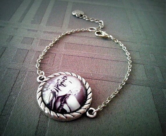 Blanc Marilyn Monroe Photo cabochon verre noir Collier Pour Femme Bijoux