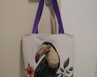 Sac tissu bandoulière avec toucan