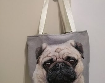 Sac en tissu avec tête de chien Carlin