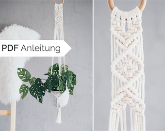 DIY macrame instructions hanging basket/plant hanger | pdf instructions step-by-step, German | Decoration or gift | learn macrame