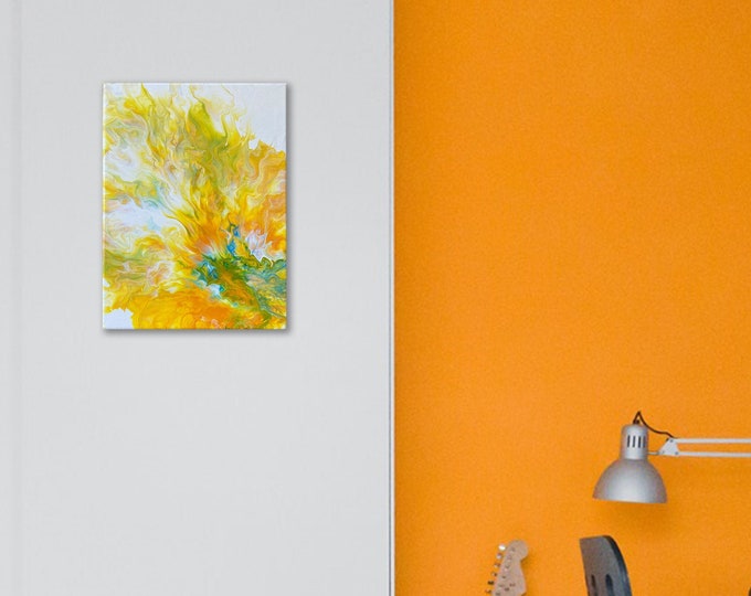 Yellow & Orange Flame - Abstract Acrylic Painting - 9 x 12”