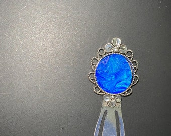 Metallic Blue Floral Clip Bookmark