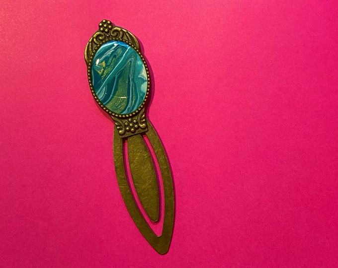 Unique & Antique Teal Gold and White Bookmark