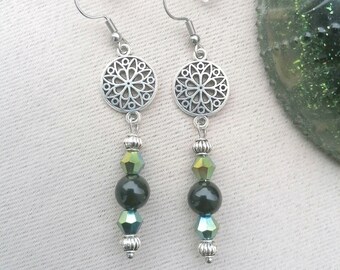 Boucles d'oreilles Obsidienne rosace