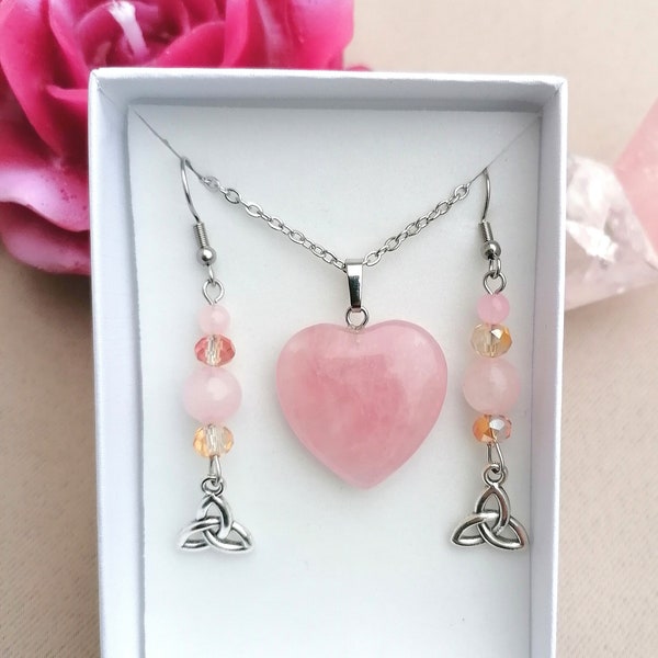 Coffret cadeau st valentin Cœur Quartz rose