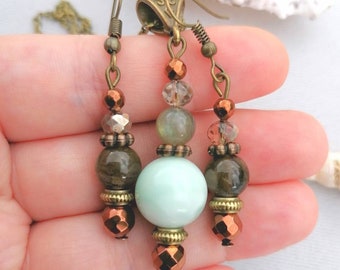 Larimar bronze set, pendant and earrings