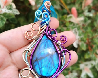 blue labradorite talisman, colorful jewel