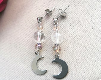 Boucles d'oreilles cristal de roche lune