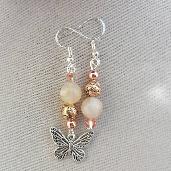 boucles d'oreilles Agate fleur papillon asymétriques