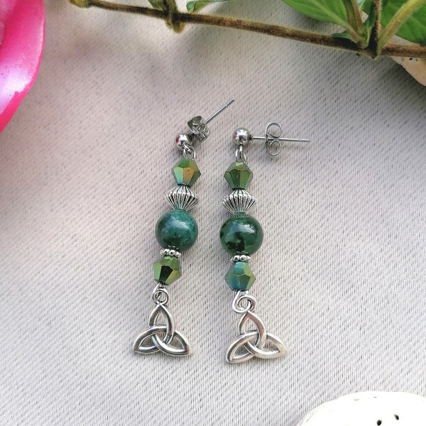 Boucles d'oreilles Agate mousse triquetra