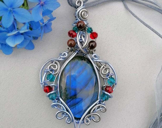 Poseidon blue labradorite talisman, large labradorite pendant, fairy gift