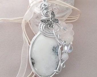 Opal dendrite butterfly totem medallion