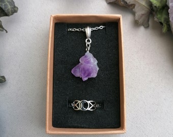 Raw amethyst gift box and adjustable ring