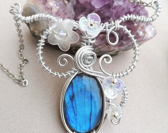 Blue labradorite bib necklace