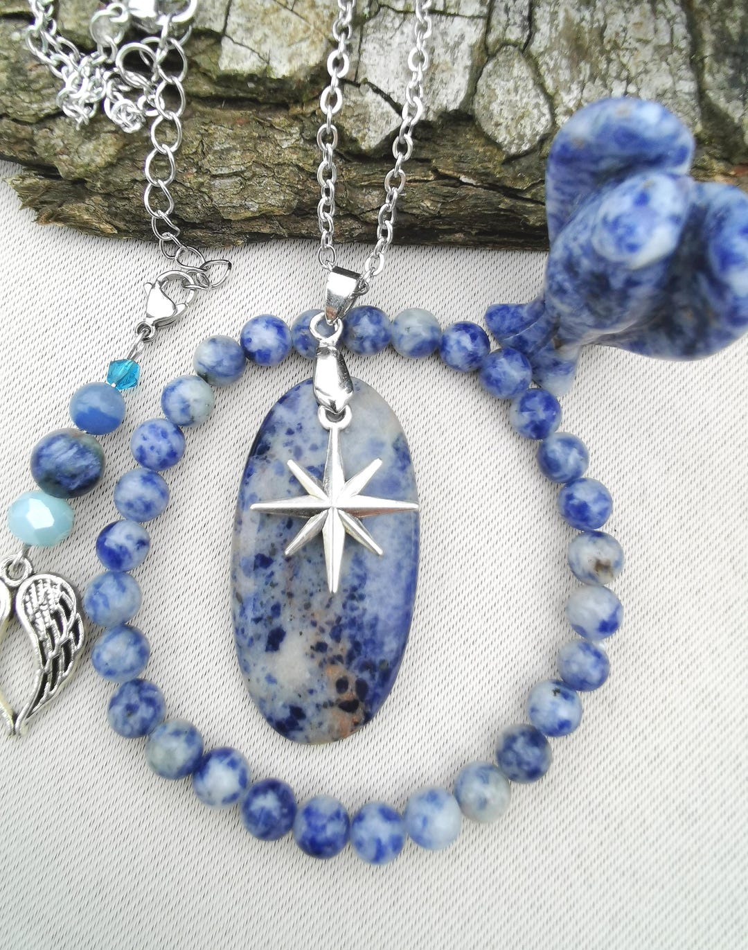 Sodalite Set, Engraved Angel and Bracelet Etsy