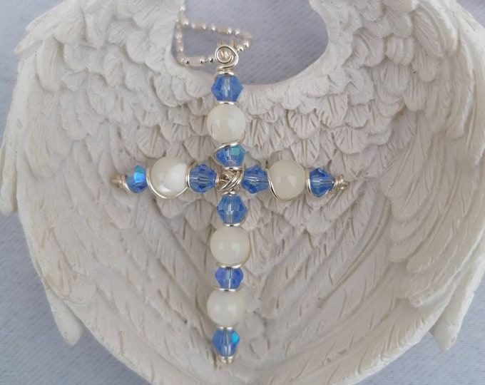 Sirona mother-of-pearl cross pendant, mother-of-pearl cross creation, spiritual jewel
