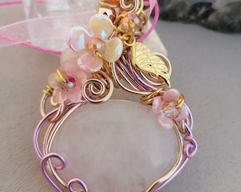 Rose quartz medallion “just love”, magical talisman
