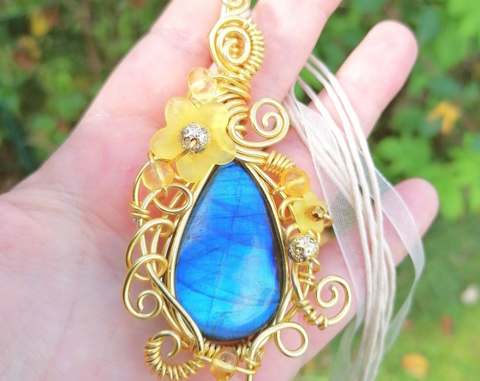 Blue labradorite golden talisman, fairy talisman