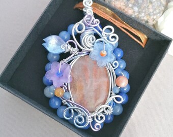 Flowery sunstone medallion, goddess talisman