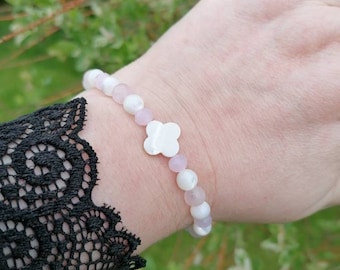 Aphrodite bracelet, mother-of-pearl and pink quartz bracelet, Mother's Day jewel