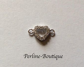 Small silver heart connector sterling & rhinestones
