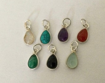 8mm drop charm 925 Silver & Gemstone