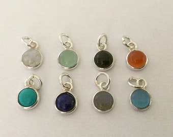 Round charm 6mm 925 Silver & Gemstone