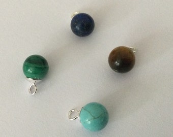 Ball charms 6/6.5 mm in 925 Silver & Gem of your choice X 2pcs