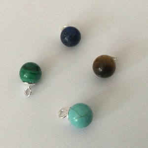 Ball charms 6/6.5 mm in 925 Silver & Gem of your choice X 2pcs