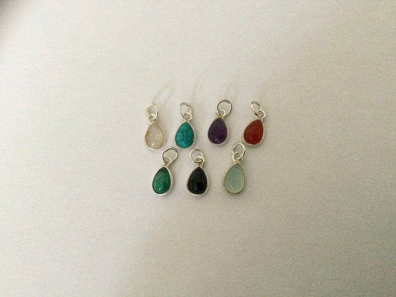 8mm drop charm 925 Silver & Gemstone image 1