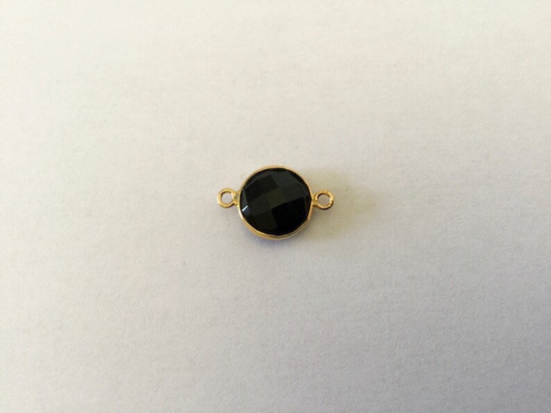 10 mm black Onyx faceted connector set Silver925 Gold Plated image 1