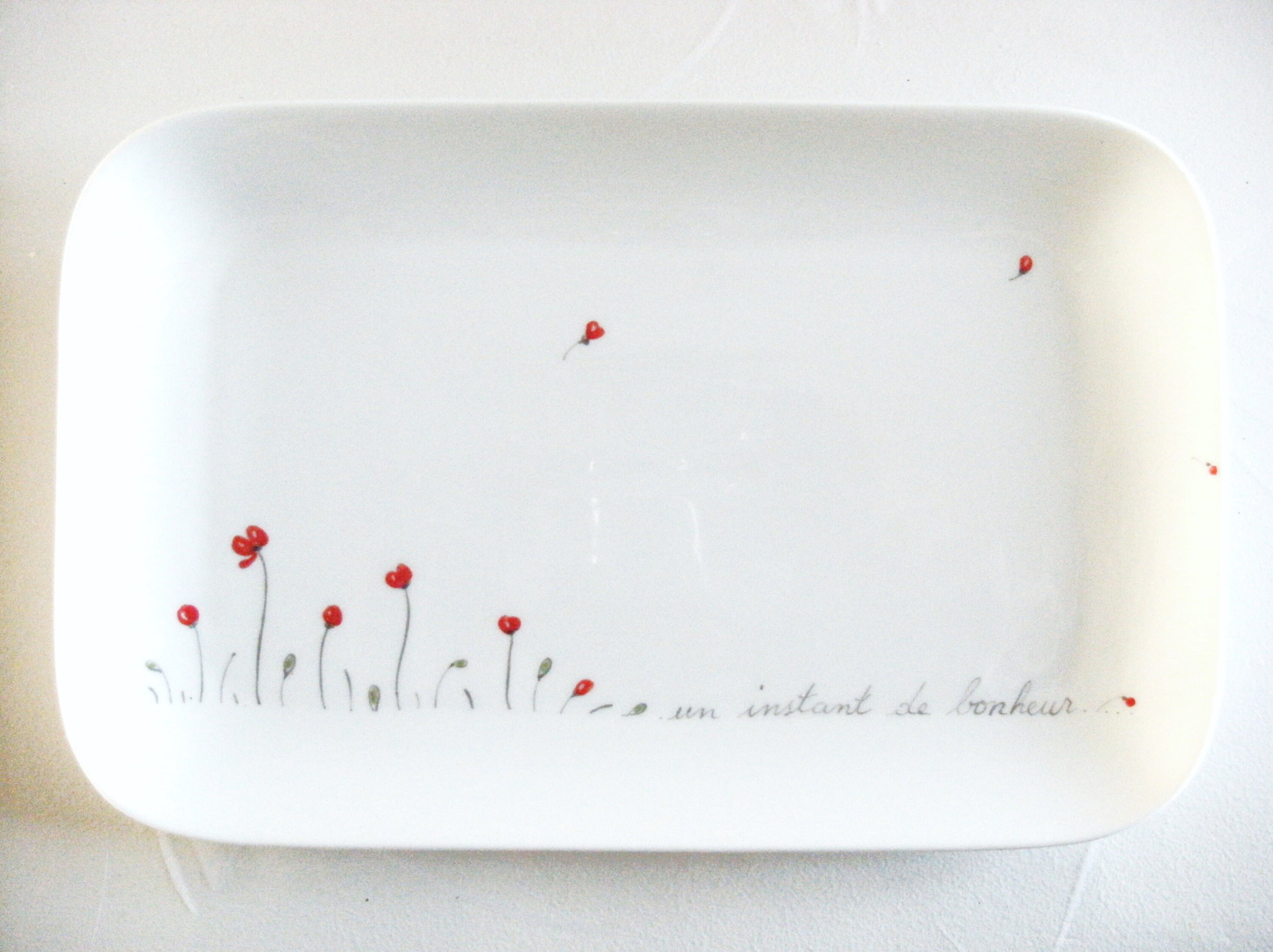Plat de Service, Fête Des Mères Original, en Porcelaine Peinte à La Main. Coquelicot Moderne.