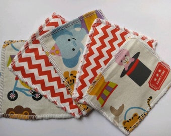 10 Lingettes lavables duo coton bio et bambou chevron et cirque