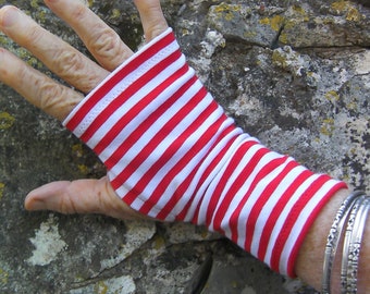 Longueur 14 ou 18 cm  ou 25 cm - Mitaines en coton rayé rouge et blanc -Tissu certifié Oeko Tex