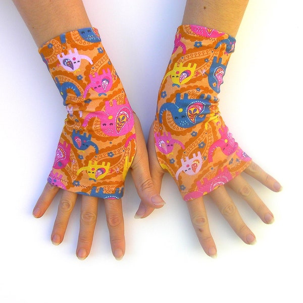 Women fingerless gloves, length 14 cm or 18 cm - Mittens " India" elephant pattern - Several sizes
