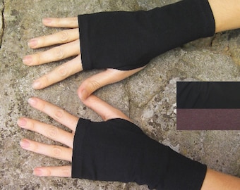 Black fingerless gloves in unlined cotton jersey, length 18 cm  - oeko-tex