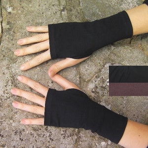 Black fingerless gloves in unlined cotton jersey, length 18 cm  - oeko-tex