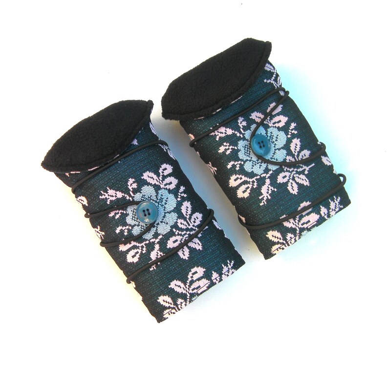 Sleeves Fingerless gloves , blues flowers, size SM to M image 5