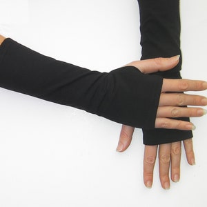 BLACK OR BROWN, Long fingerless gloves in cotton Oeko-Tex