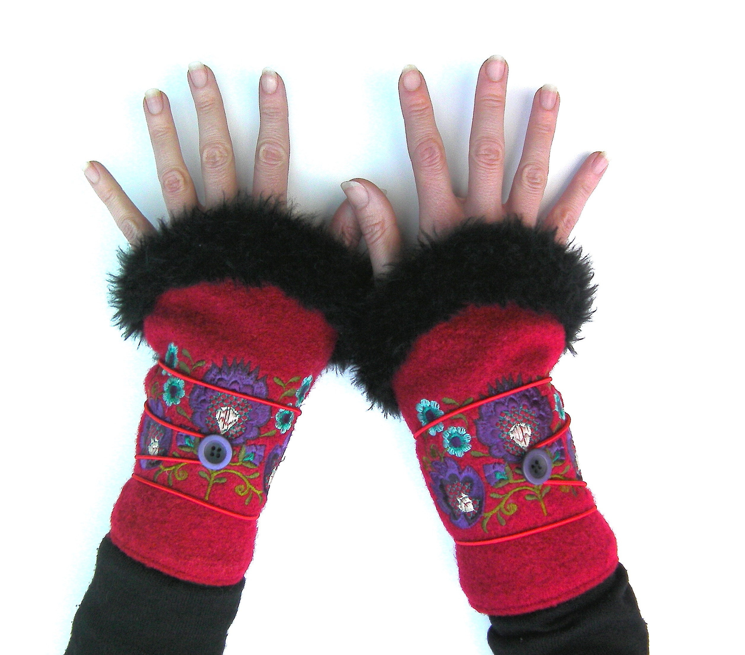 Bestickte Handschuhe mit Rand aus Kunstpelz Folk-Handschuh | Etsy