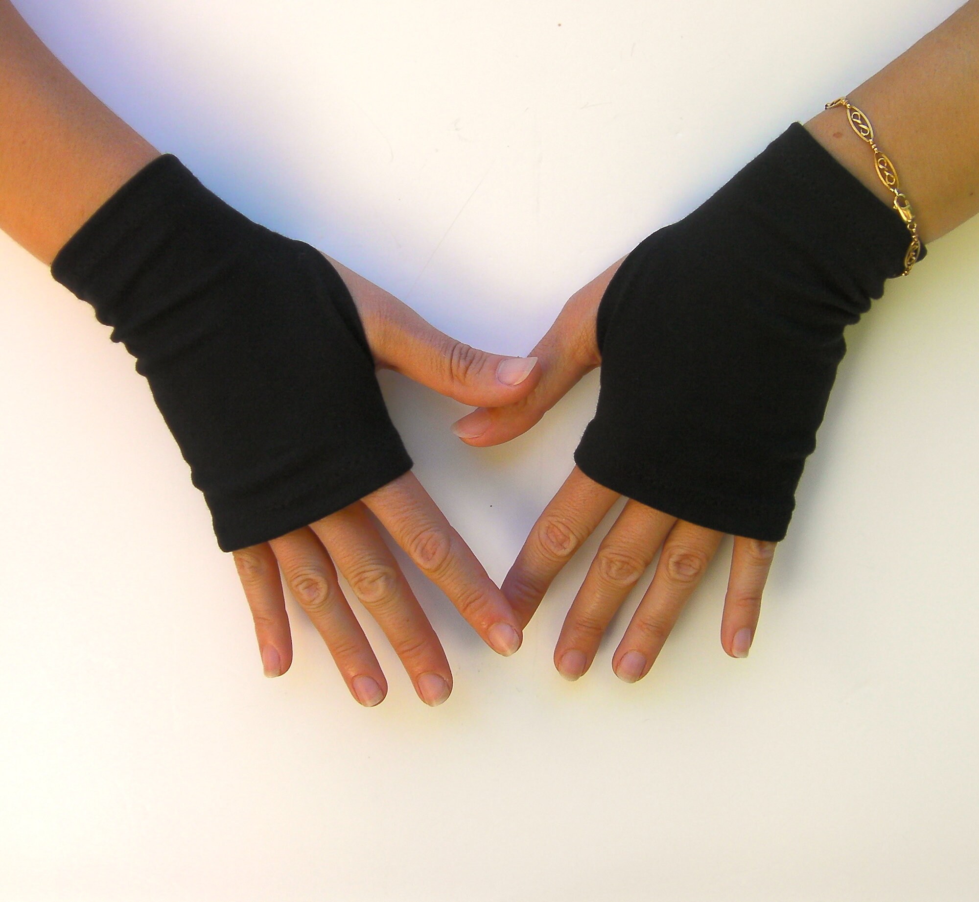 Short summer fingerless gloves in black thin cotton jersey Etsy