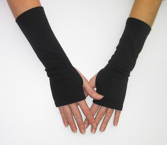 Buy BLACK OR BROWN, Long Fingerless Gloves in Cotton Oeko-tex