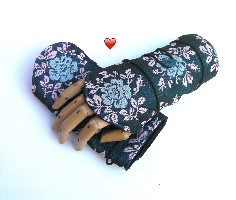 Sleeves Fingerless gloves , blues flowers, size SM to M image 7