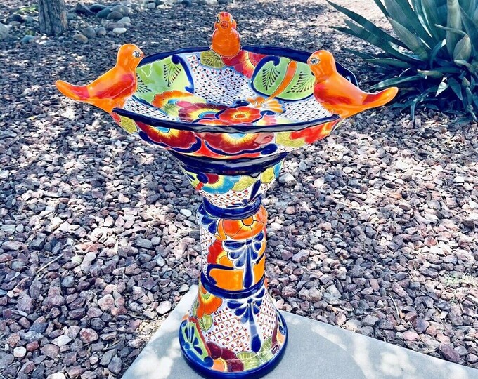 Talavera Mexican Bird Bath Birdbath Pottery Folk Art Pottery Garden