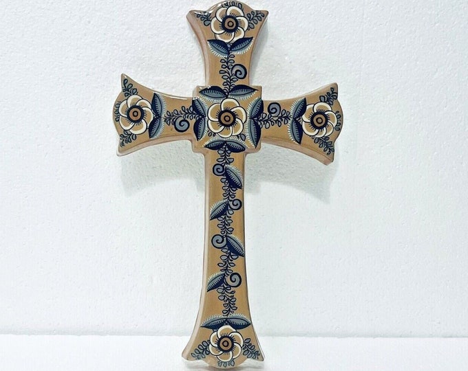 Mexican Ceramic Wall Cross Religious Folk Art Pottery Crucifix Etsy