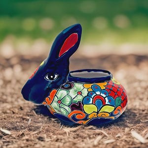 Talavera Planter Rabbit XL Mexican Flower Pot Figure Ceramic Pottery Folk Art